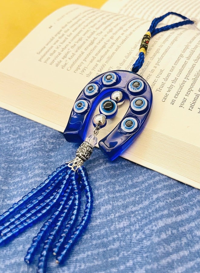 WARMINGO DE 2 Pc Horse Shoe Small Evil Eye Hanging for Car, Home & Office | Evil Eye for Nazar Protection | Horse Shoe Blue - Image 3